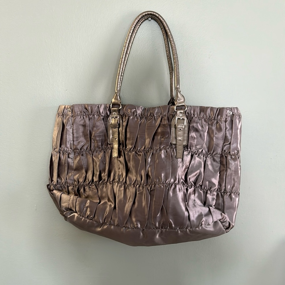 ION Grey Satin Ruched Shoulder Bag in excellent condition like new